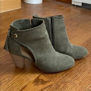 green cutout ankle booties